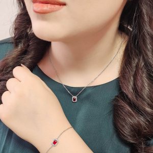 سرویس جواهر زنجیری نگین قرمز یاقوتی کد 15339