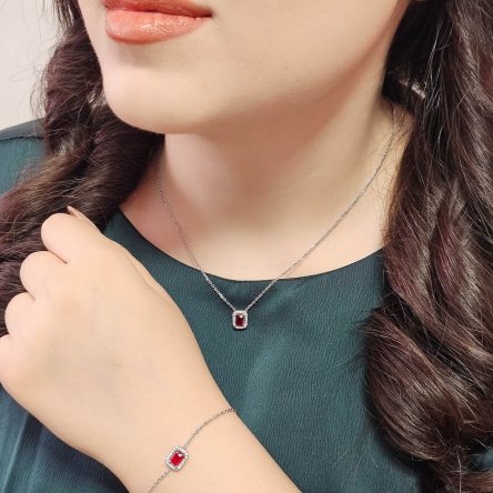 سرویس جواهر زنجیری نگین قرمز یاقوتی کد ۱۵۳۳۹