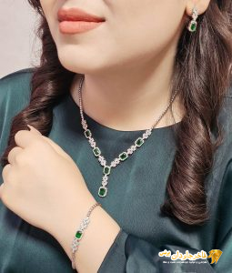 سرویس جواهری نقره نگین سبز زمردی کد 15338