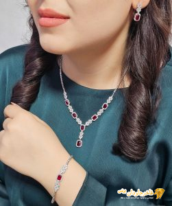 سرویس جواهری نقره نگین سرخ یاقوتی کد 15337