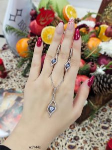 نیم ست نقره نگین آبی جواهری 15357