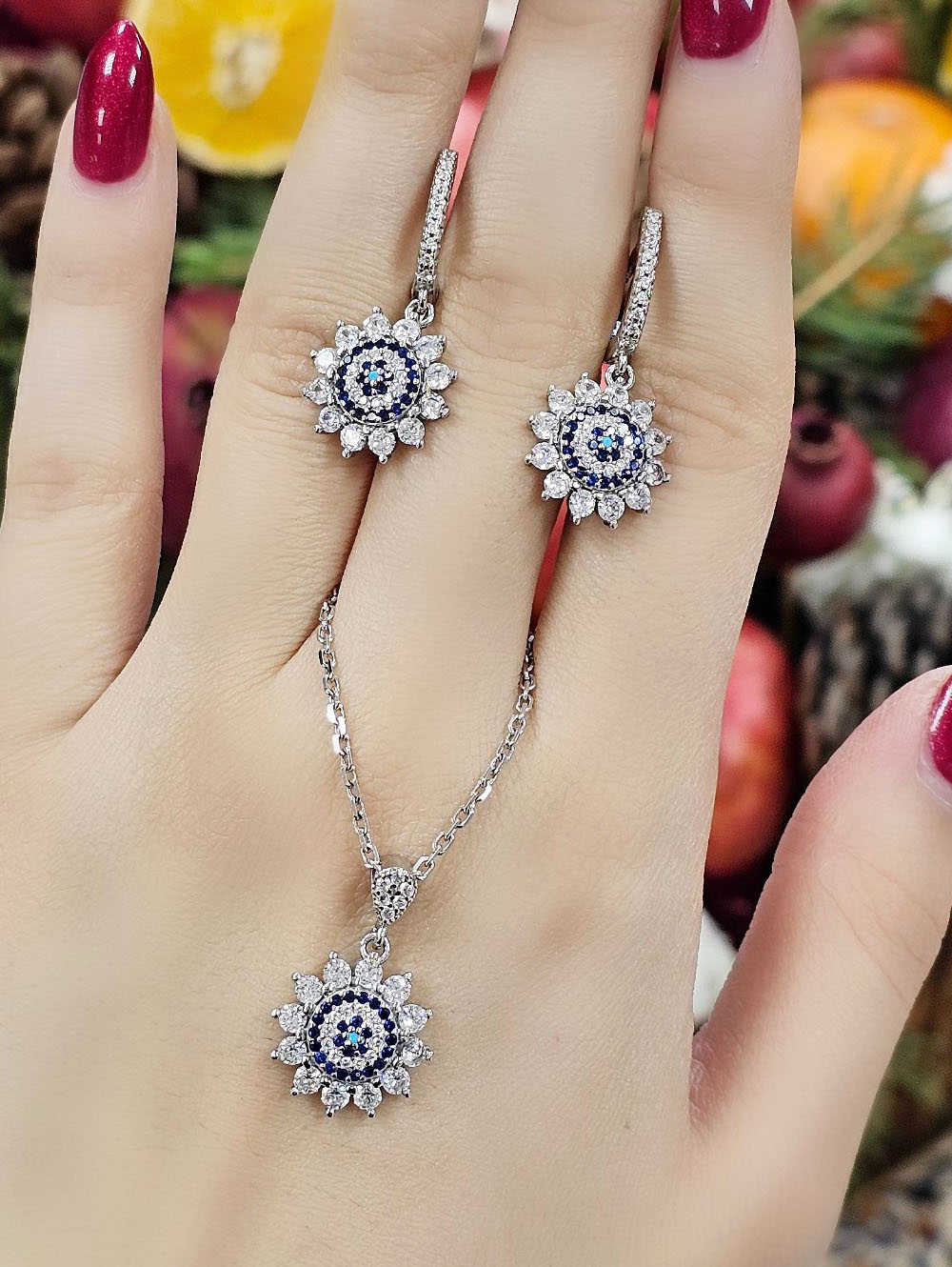 نیم ست نقره نگین دار کد 15354