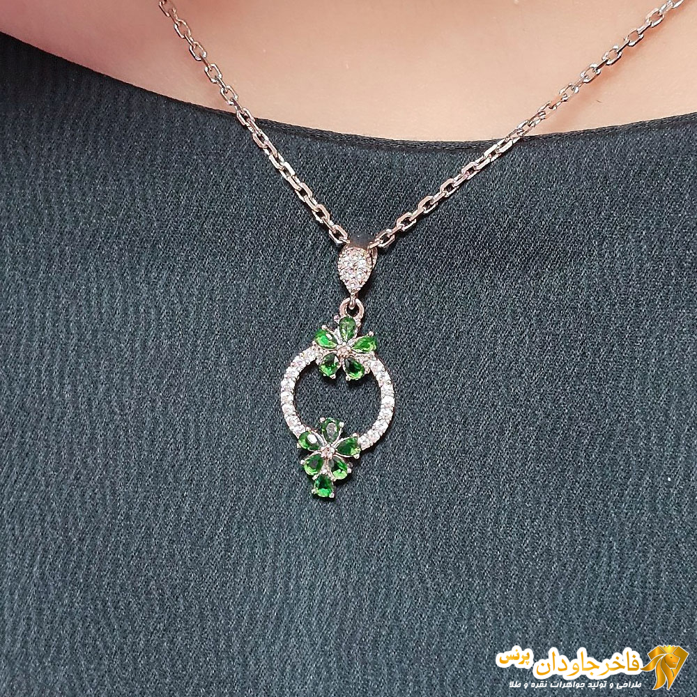 پلاک ظریف مدل گل نگین سبز کد 15336 - تصویر دوم