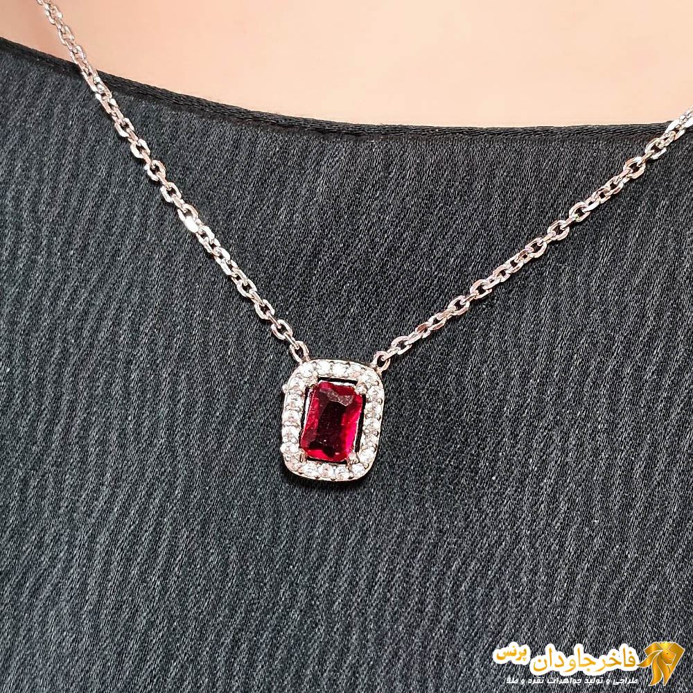 گردنبند از سرویس جواهر زنجیری نگین قرمز یاقوتی کد 15339