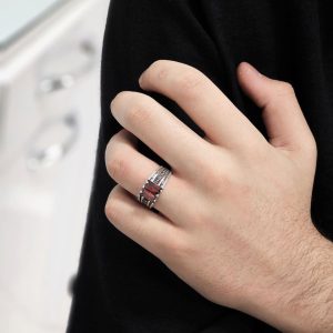 انگشتر مردانه نقره نگین سرخ کد 15366
