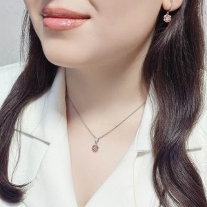 نیم ست جواهر نگین صورتی شفاف کد 15386