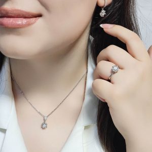 نیم ست نقره جواهری مدل گل کد 15383