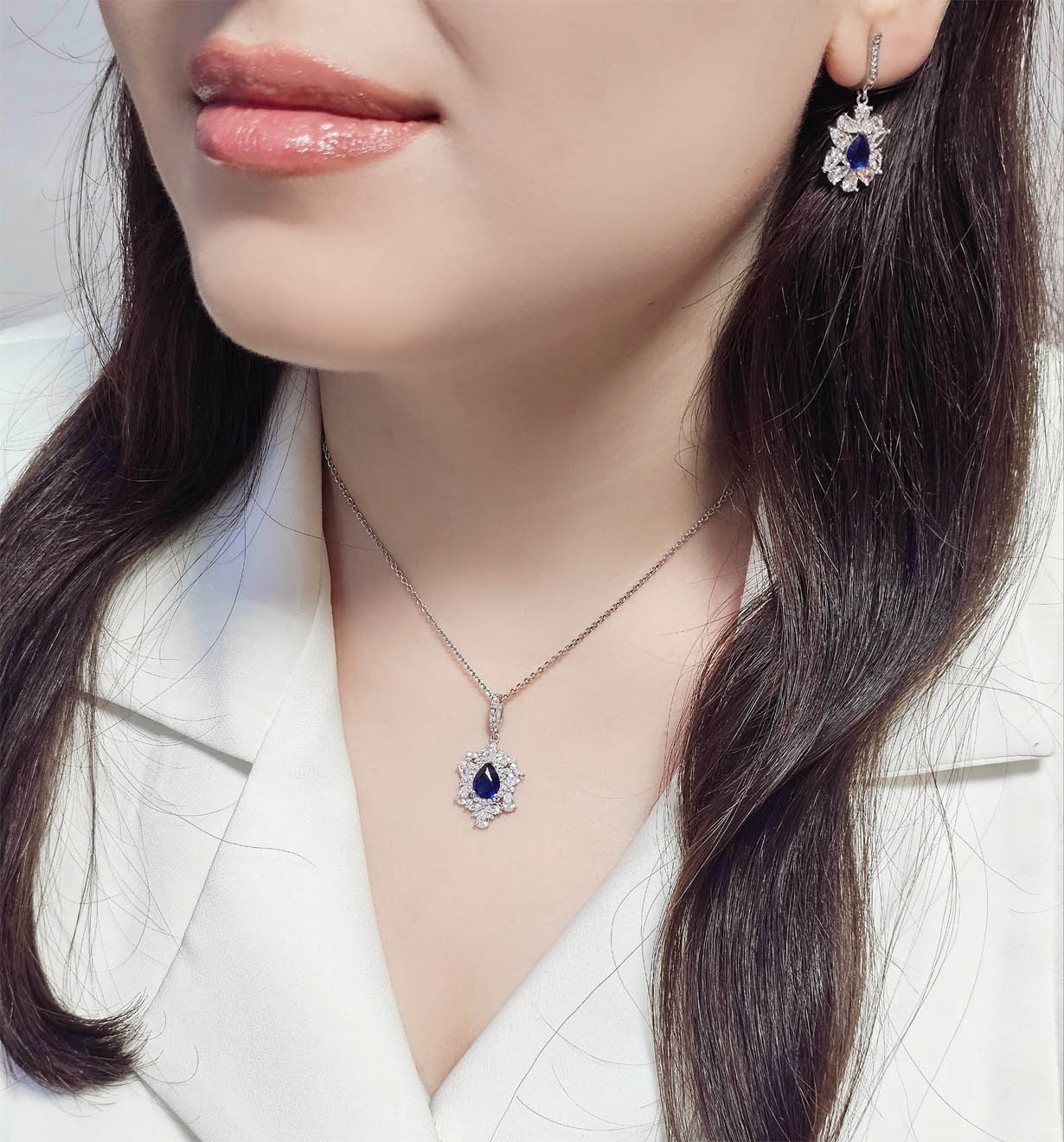نیم ست جواهری نگین یاقوت کبودی کد 15399