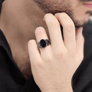 انگشتر مردانه نگین مشکی سیاه قلم کد 15430