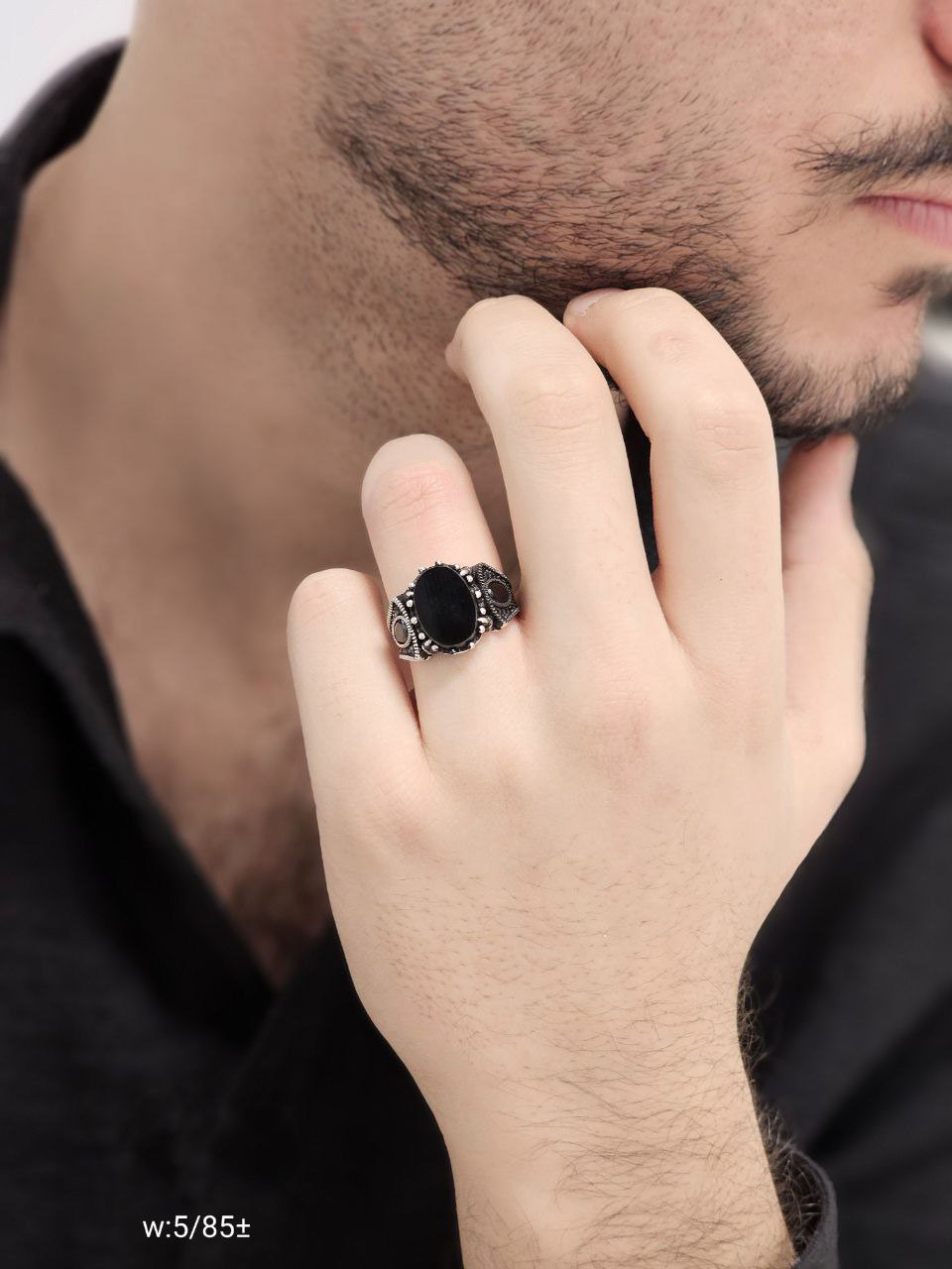 انگشتر مردانه نگین مشکی سیاه قلم کد 15430