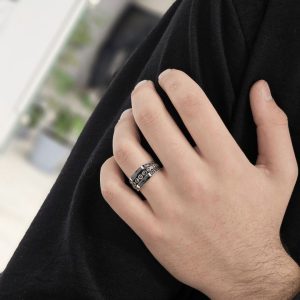 انگشتر نقره سیاه قلم کد 15447 فاخر جاودان