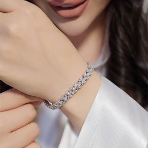 دستبند جواهر نقره روکش طلا سفید کد 15450
