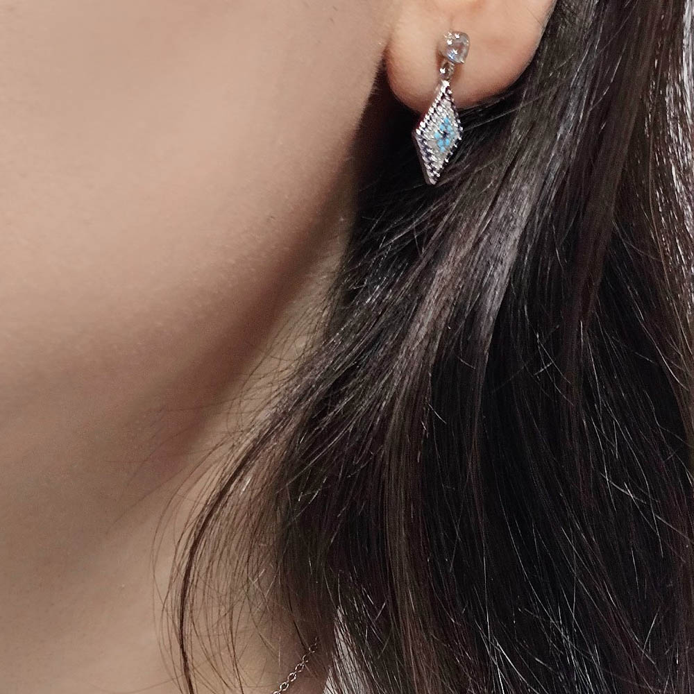 گوشواره از نیم ست نگینی مدل لوزی کد 15436