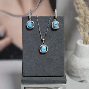 نیم ست نقره فیروزه اصل کد 15500