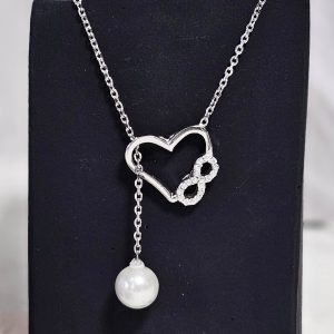پلاک زنجیری مروارید مدل قلب بی نهایت کد 15588