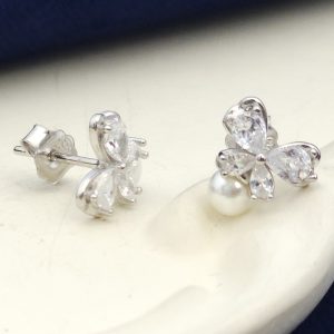 گوشواره نقره رودیوم میخی مروارید کد 15568