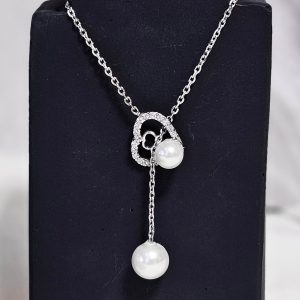 پلاک زنجیری نقره مروارید کد 15589