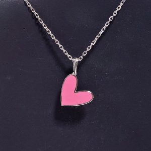 پلاک مینا کاری نقره طرح قلب صورتی کد 15598