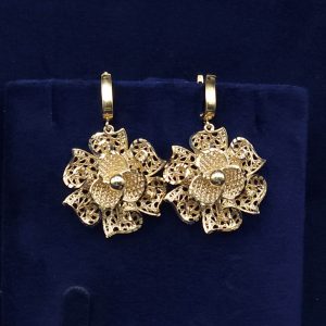 گوشواره نقره فیوژن مدل گل روکش گلد 15616
