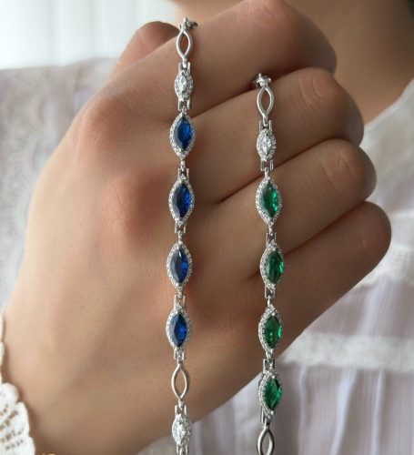 دستبند جواهر نقره نگین رنگی 2
