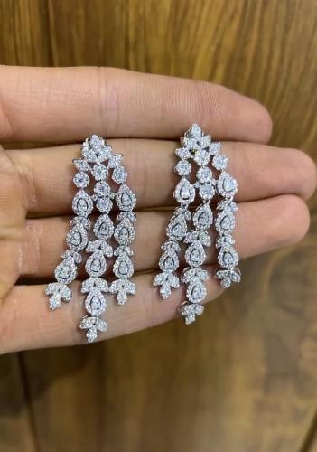 گوشواره جواهر نقره آبکاری طلا نگین دار کد 14542