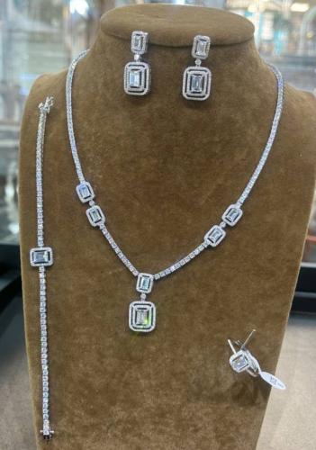 سرویس تنیس جواهر نقره روکش طلا سفید کد 14573