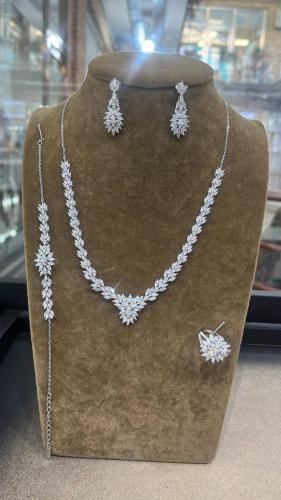 سرویس زنجیردار نقره روکش طلا سفید کد 14577