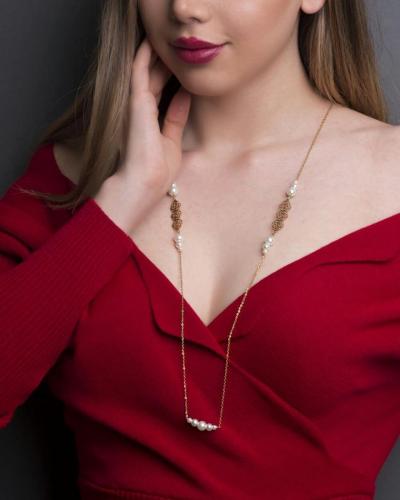 گردنبند مروارید با زنجیر استیل