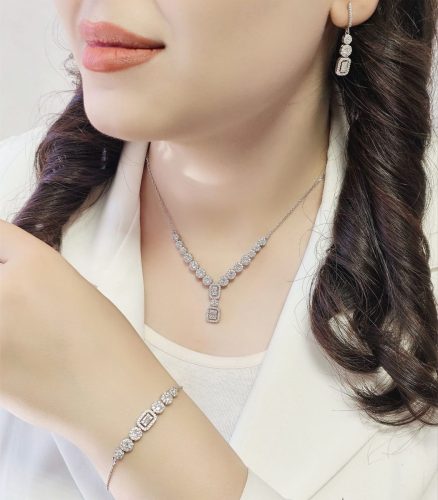 سرویس جواهرات نقره روکش طلا سفید