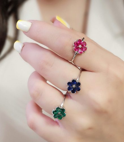 انگشتر جواهر نقره نگین دار روکش طلا سفید